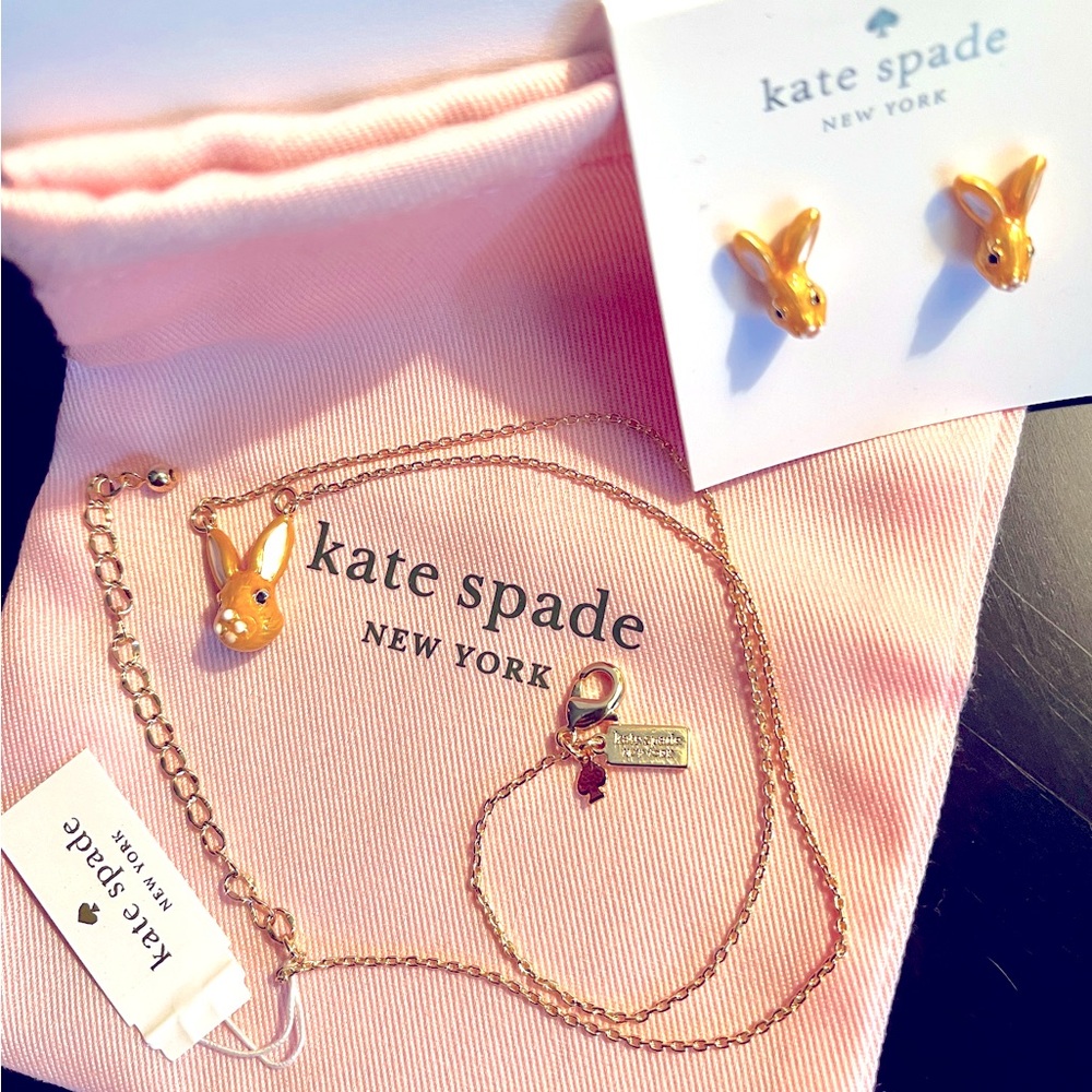 Kate spade RP$138 Set-Necklace & Earrings Bunnies & Dust Bag New with Tags